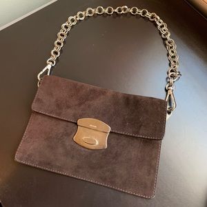 PRADA brown suede and silver chain minibag
